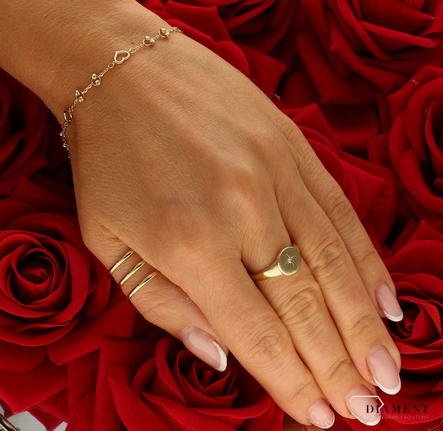 Złota bransoletka damska 375 delikatna celebrytka z serduszkami BR 7285 375 (2).jpg